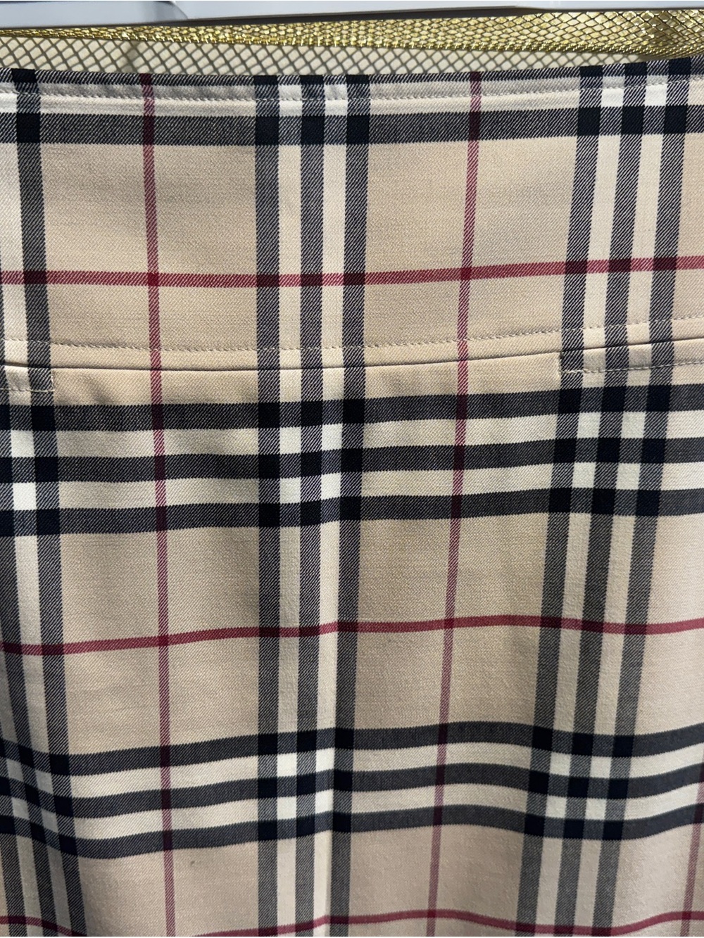 Burberry Beige Plaid A-Line Skirt with Black and Red Accents